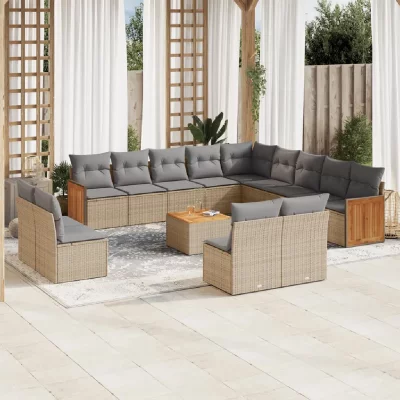 VIDAXL Salon de jardin modulable resine tressee beige 14 pieces 62 x 55 x 69