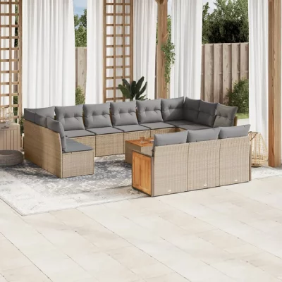 VIDAXL Salon de jardin modulable resine tressee beige 14 pieces 62 x 59 x 69 cm