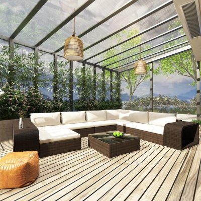 VIDAXL Salon de jardin modulable resine tressee beige 3 pieces 8 personnes
