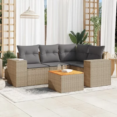 VIDAXL Salon de jardin modulable resine tressee beige 5 pieces x 93 x 69 4 personnes