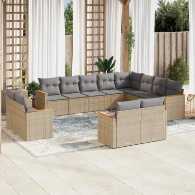 VIDAXL Salon de jardin modulable resine tressee beige 6 pieces 12 personnes