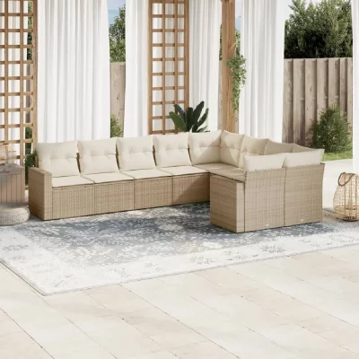 VIDAXL Salon de jardin modulable resine tressee beige 9 pieces x 65.5 x 69 9 personnes
