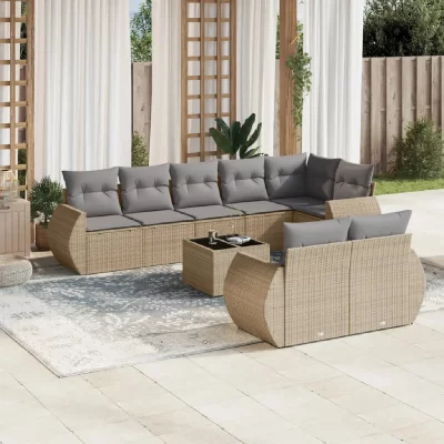 VIDAXL Salon de jardin modulable resine tressee beige 9 pieces x 71 x 69