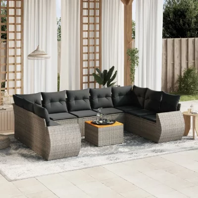 VIDAXL Salon de jardin modulable resine tressee gris 10 pieces x 70 x 69 9 personnes