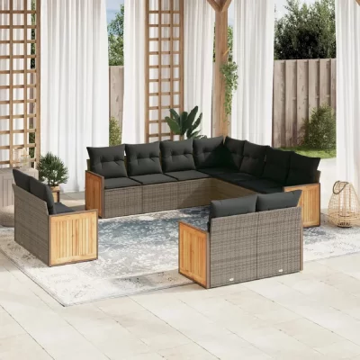 VIDAXL Salon de jardin modulable resine tressee gris 11 pieces 62 x 62 x 69 11 personnes