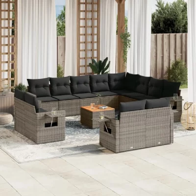 VIDAXL Salon de jardin modulable resine tressee gris 12 personnes 62 x 62 x 69 cm 13 pieces