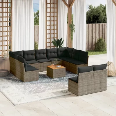 VIDAXL Salon de jardin modulable resine tressee gris 12 pieces 11 personnes