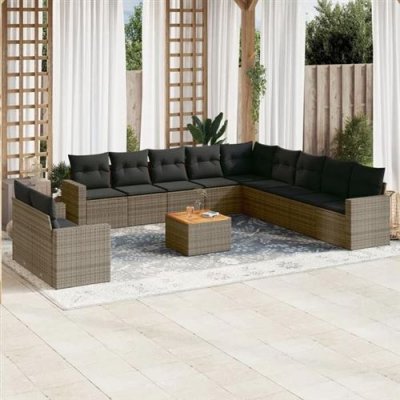 VIDAXL Salon de jardin modulable resine tressee gris 12 pieces x 65.5 x 69