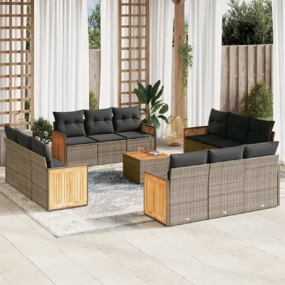 VIDAXL Salon de jardin modulable resine tressee gris 13 pieces x 59 x 69 12 personnes