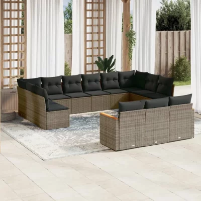 VIDAXL Salon de jardin modulable resine tressee gris 13 pieces x 61.5 x 69
