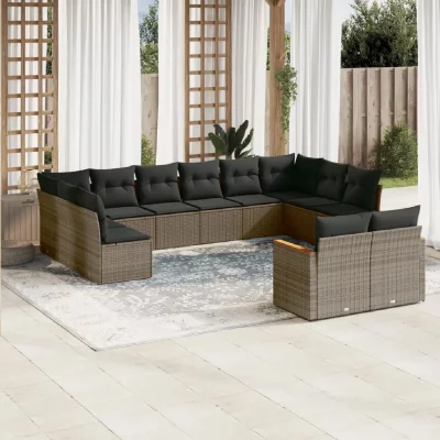 VIDAXL Salon de jardin modulable resine tressee gris 2 pieces 12 personnes