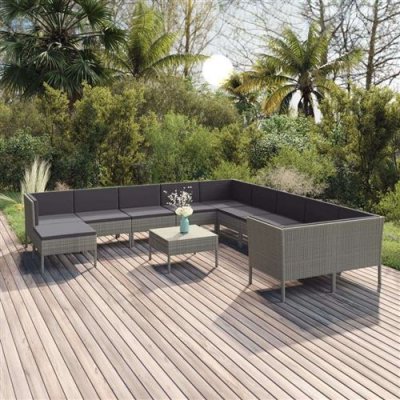 VIDAXL Salon de jardin modulable resine tressee gris 7 pieces 11 personnes