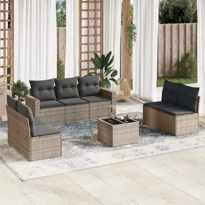 VIDAXL Salon de jardin modulable resine tressee gris 8 pieces 65.5 x 62 x 37 cm 7 personnes