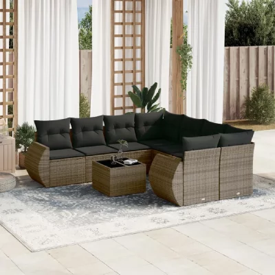 VIDAXL Salon de jardin modulable resine tressee gris 9 pieces x 70 x 69