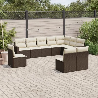 VIDAXL Salon de jardin modulable resine tressee marron 10 pieces 10 personnes