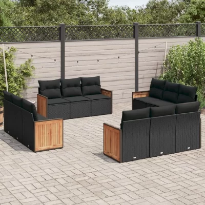 VIDAXL Salon de jardin modulable resine tressee noir 12 pieces x 59 x 69 12 personnes