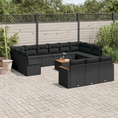 VIDAXL Salon de jardin modulable resine tressee noir 14 pieces x 61.5 x 69