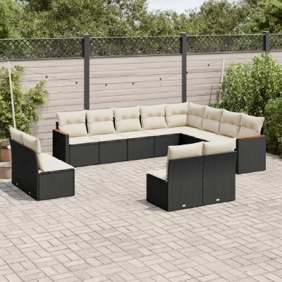 VIDAXL Salon de jardin modulable resine tressee noir 2 pieces 12 personnes