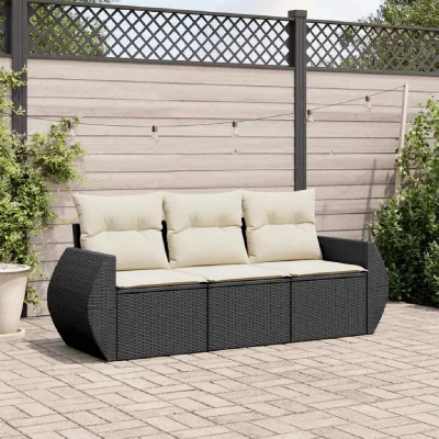 VIDAXL Salon de jardin modulable resine tressee noir 3 pieces 62 x 195 x 69 cm 3 personnes