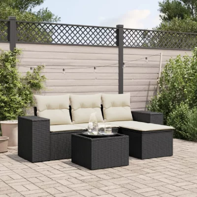 VIDAXL Salon de jardin modulable resine tressee noir 4 personnes 62 x 55 x 69 cm 5 pieces