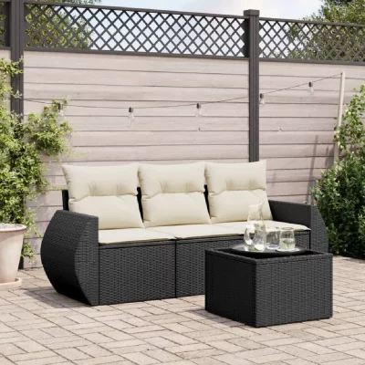 VIDAXL Salon de jardin modulable resine tressee noir 4 pieces x 195 x 69 3 personnes 