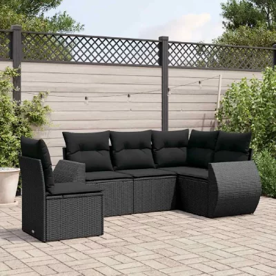 VIDAXL Salon de jardin modulable resine tressee noir 5 pieces 62 x 71 x 69 5 personnes