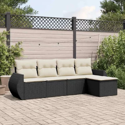 VIDAXL Salon de jardin modulable resine tressee noir 5 pieces x 71 x 69 5 personnes