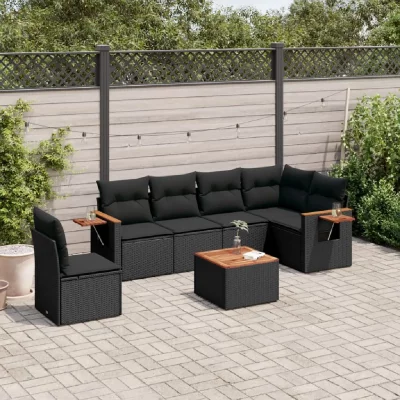 VIDAXL Salon de jardin modulable resine tressee noir 7 pieces 6 personnes