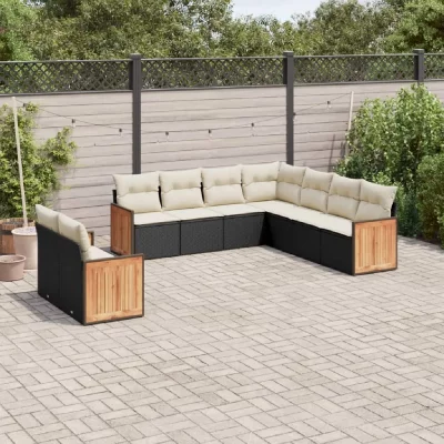 VIDAXL Salon de jardin modulable resine tressee noir 9 pieces x 59 x 69 9 personnes