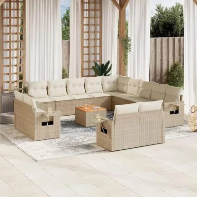 VIDAXL Salon de jardin modulable rotin 12 personnes 14 pieces 62 x 62 x 69 cm beige