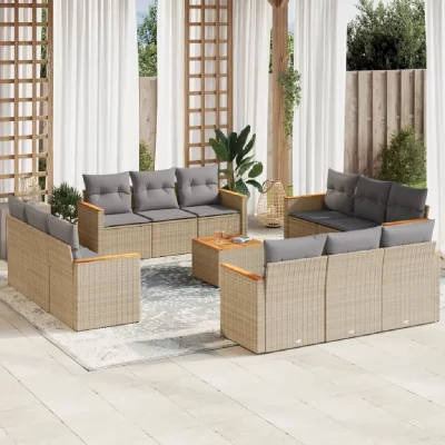 VIDAXL Salon de jardin modulable rotin 13 pieces beige 62 x 55 x 69 cm