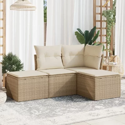 VIDAXL Salon de jardin modulable rotin 4 personnes 4 pieces 62 x 62 x 69 cm beige
