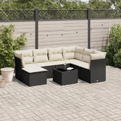 VIDAXL Salon de jardin modulable rotin 7 personnes noir 179 x 234 x 69 cm 8 pieces
