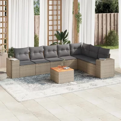 VIDAXL Salon de jardin modulable rotin 8 pieces beige 62 x 62 x 69 cm 7 personnes
