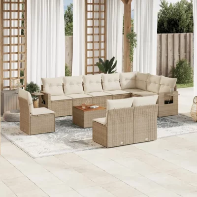 VIDAXL Salon de jardin modulable rotin beige 11 pieces x 62 x 69 10 personnes 