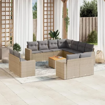 VIDAXL Salon de jardin modulable rotin beige 12 pieces 62 x 62 x 69 cm 11 personnes