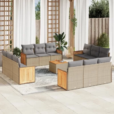 VIDAXL Salon de jardin modulable rotin beige 13 pieces x 59 x 69 12 personnes