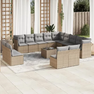 VIDAXL Salon de jardin modulable rotin beige 14 pieces 55 x 62 x 69 cm 12 personnes