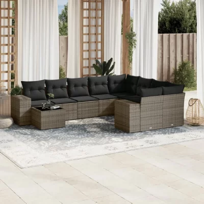 VIDAXL Salon de jardin modulable rotin gris 10 pieces 62 x 62 x 69 cm 9 personnes