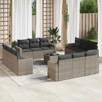 VIDAXL Salon de jardin modulable rotin gris 12 personnes 65.5 x 62 x 37 cm 13 pieces