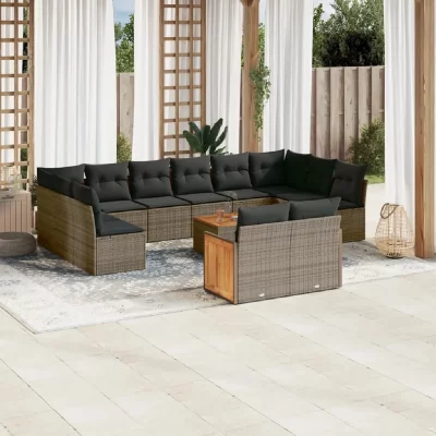 VIDAXL Salon de jardin modulable rotin gris 13 pieces x 59 x 69 12 personnes