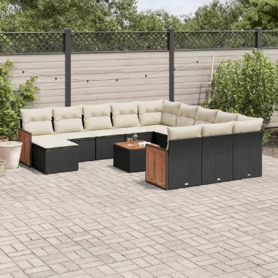 VIDAXL Salon de jardin modulable rotin noir 13 pieces x 59 x 69 12 personnes