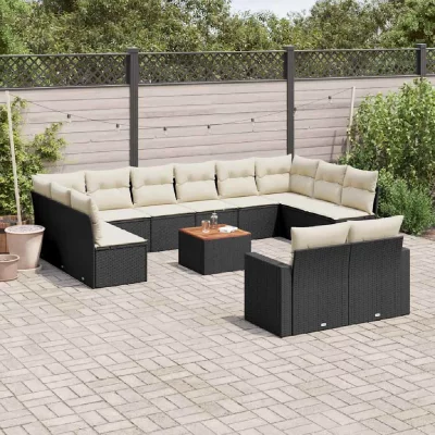 VIDAXL Salon de jardin modulable rotin noir 13 pieces x 65.5 x 69 12 personnes