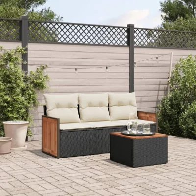 VIDAXL Salon de jardin modulable rotin noir 4 pieces x 59 x 69 3 personnes
