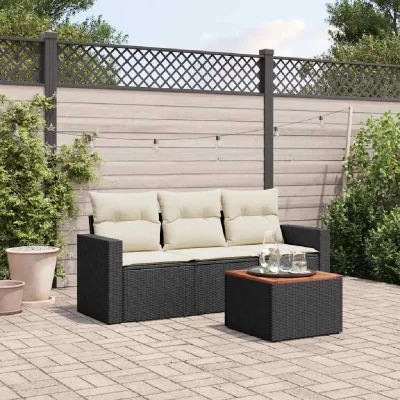 VIDAXL Salon de jardin modulable rotin noir 4 pieces x 65.5 x 69 3 personnes
