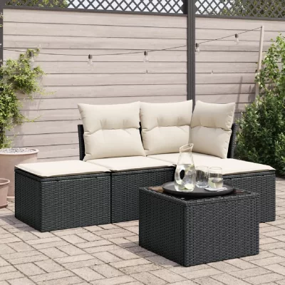 VIDAXL Salon de jardin modulable rotin noir 5 pieces x 172 x 69 4 personnes