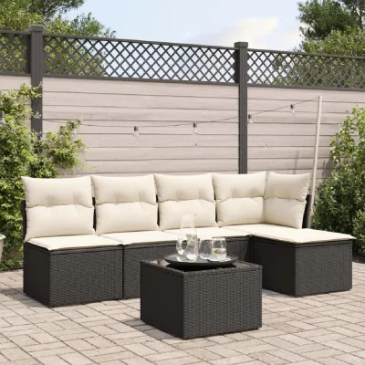 VIDAXL Salon de jardin modulable rotin noir 6 pieces x 227 x 69 5 personnes