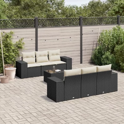VIDAXL Salon de jardin modulable rotin noir 7 pieces x 83 x 69 6 personnes