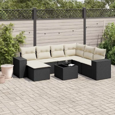 VIDAXL Salon de jardin modulable rotin noir 8 pi&egrave;ces 7 personnes 62x62x69 cm