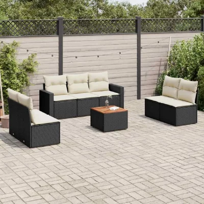 VIDAXL Salon de jardin modulable rotin noir 8 pieces x 65.5 x 69 7 personnes
